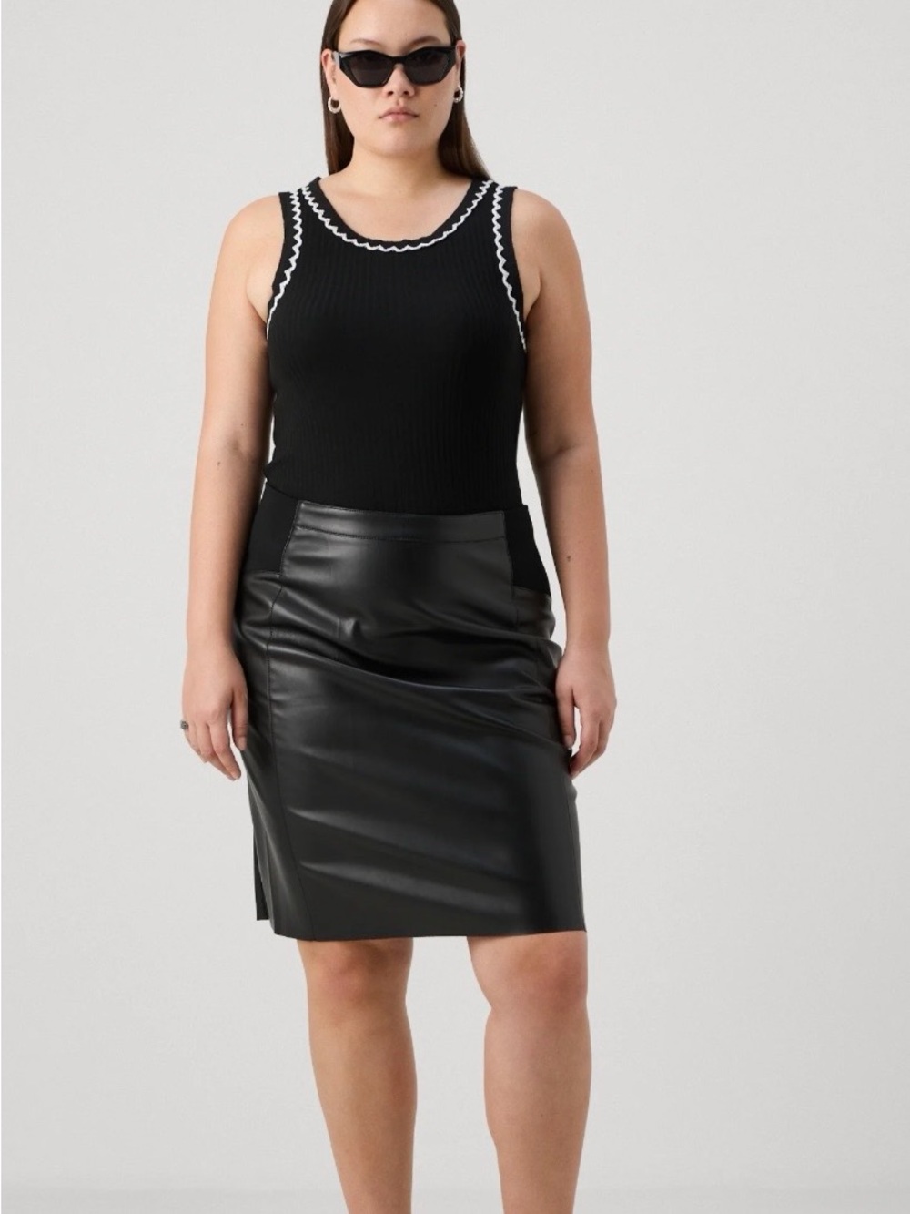 Vero Moda Black Faux Leather Pencil Skirt with Side Slit